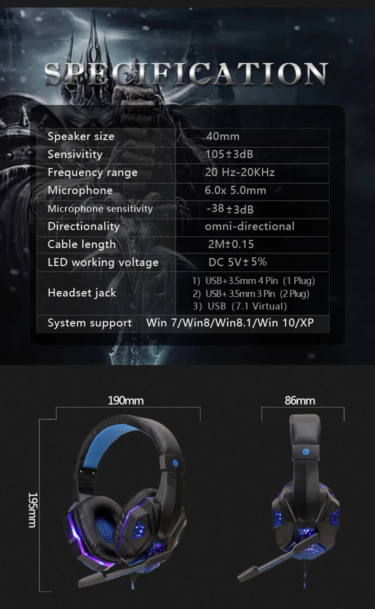 Professionelles LED Gaming-Headset – Mit Mikrofon, Bass Stereo Sound & RGB-Licht, Kabelgebunden für PC, PS4, PS5 & Xbox