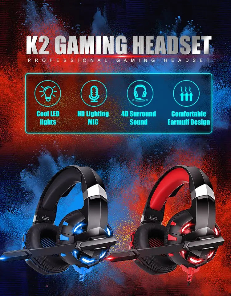 Professionelles LED Gaming-Headset – Mit Mikrofon, Bass Stereo Sound & RGB-Licht, Kabelgebunden für PC, PS4, PS5 & Xbox