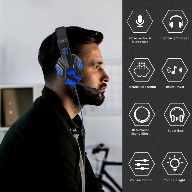 Professionelles LED Gaming-Headset – Mit Mikrofon, Bass Stereo Sound & RGB-Licht, Kabelgebunden für PC, PS4, PS5 & Xbox