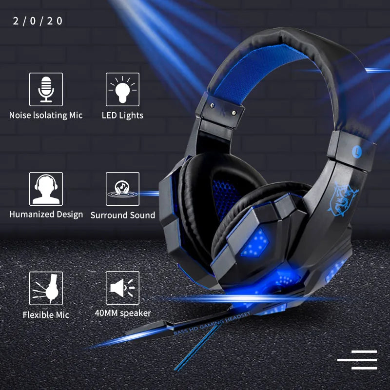 Professionelles LED Gaming-Headset – Mit Mikrofon, Bass Stereo Sound & RGB-Licht, Kabelgebunden für PC, PS4, PS5 & Xbox