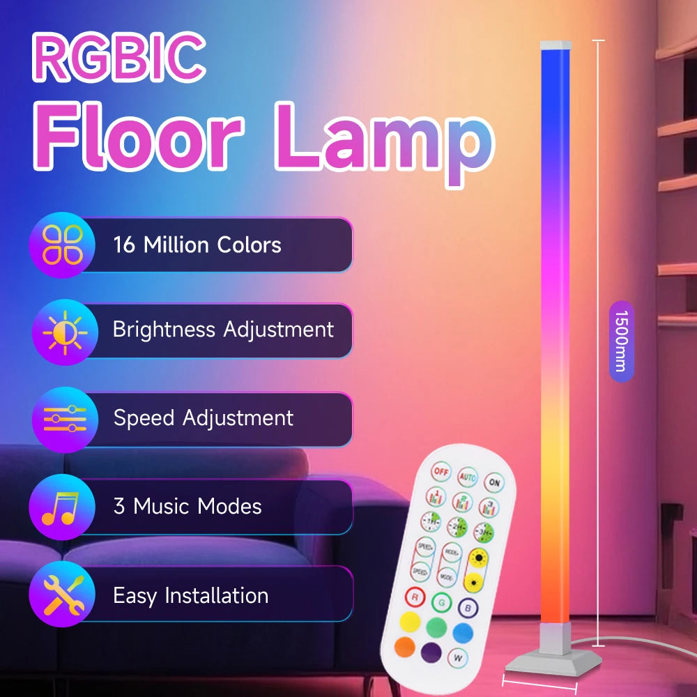 RGB Stehlampe 150 cm – Mit Fernbedienung, 16 Farben Deko-Stehleuchte für Wohnzimmer, Schlafzimmer & Esszimmer