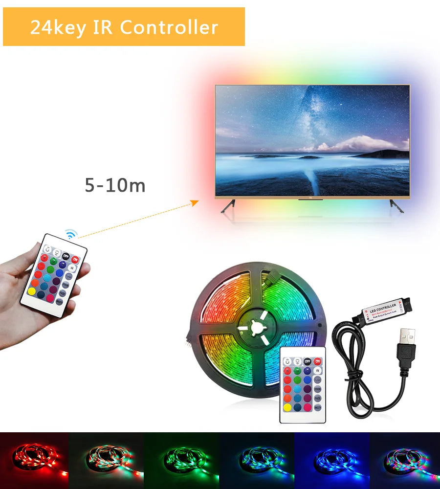 USB RGB LED Streifenlicht – Selbstklebendes LED-Band 1–20 m, Farbwechsel Lichtkette für TV, Kinderzimmer & Wohnraumdekoration