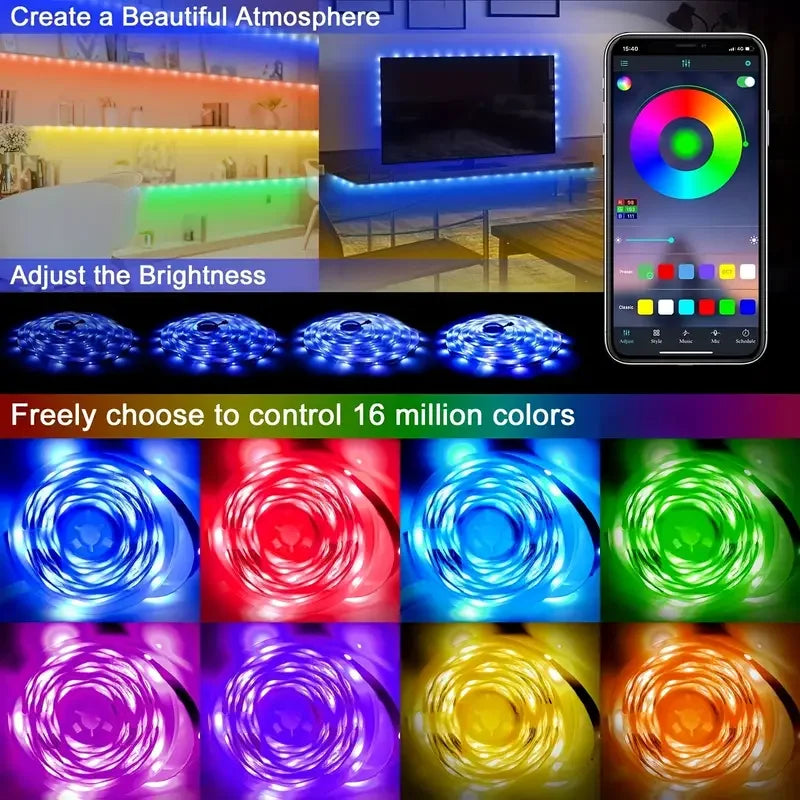 Mexllex RGB LED Streifen 15–30 m – Mit App & Fernbedienung, Musik-Synchronisation, Timer & Farbwechsel, Dimmbar für Gaming & Deko