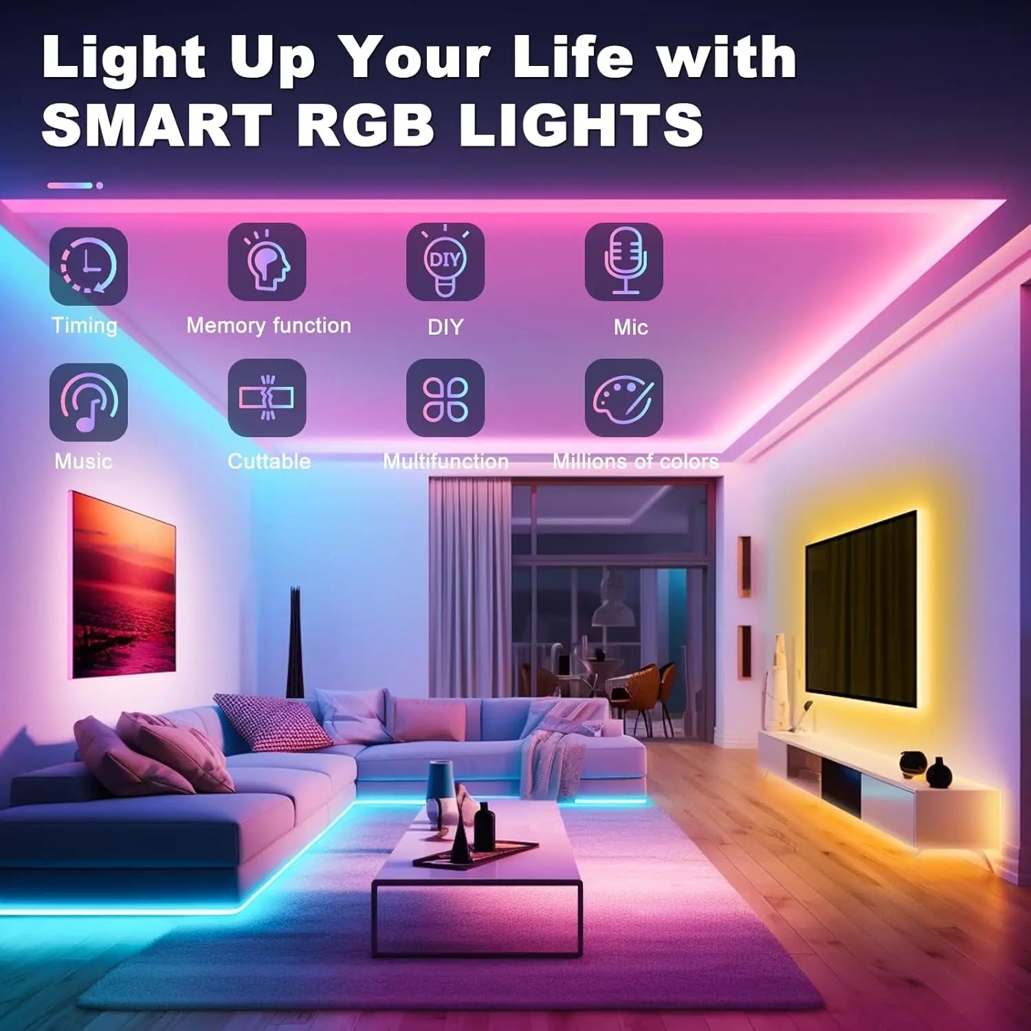 Mexllex RGB LED Streifen 15–30 m – Mit App & Fernbedienung, Musik-Synchronisation, Timer & Farbwechsel, Dimmbar für Gaming & Deko