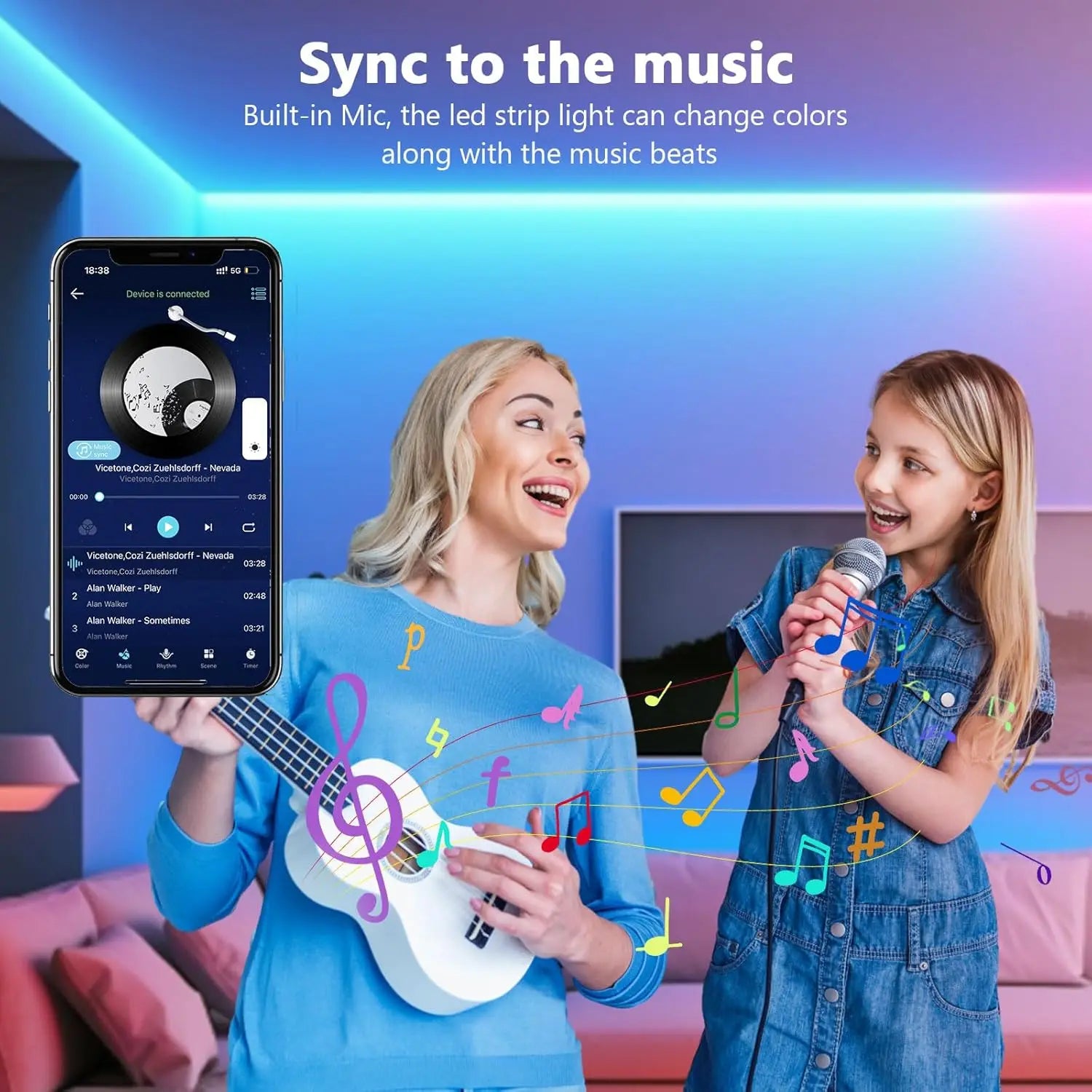 Mexllex RGB LED Streifen 15–30 m – Mit App & Fernbedienung, Musik-Synchronisation, Timer & Farbwechsel, Dimmbar für Gaming & Deko