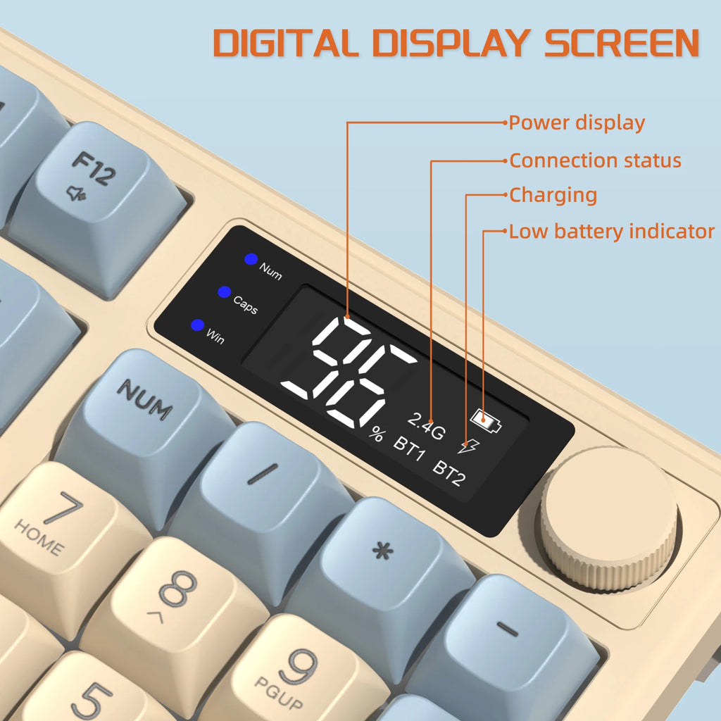 ZIYOU LANG Kabellose Gaming-Tastatur – Mit Display & Multifunktions-Drehknopf, Bluetooth/2.4 GHz, Leise Membrantasten & 3000 mAh Akku