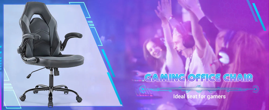 JHK Ergonomischer Gaming- & Bürostuhl – Verstellbarer PU-Ledersessel mit Klappbaren Armlehnen und Racing-Design