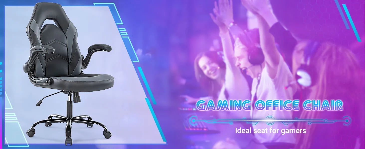 JHK Ergonomischer Gaming- & Bürostuhl – Verstellbarer PU-Ledersessel mit Klappbaren Armlehnen und Racing-Design