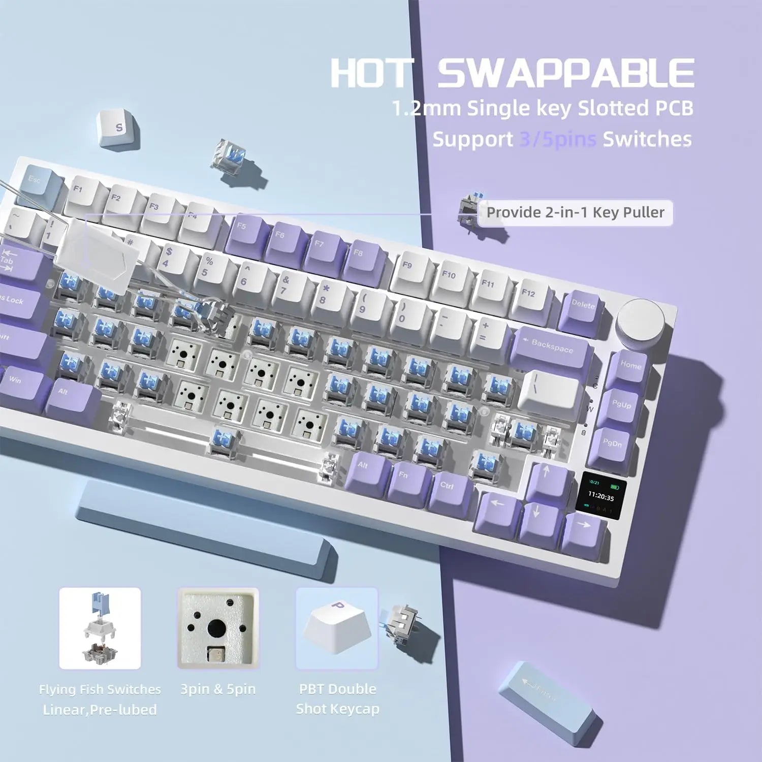 AJAZZ AK820PRO Mechanische Tastatur – 75% Layout, Dreifachmodus (2.4G / Bluetooth / Kabel), PBT-Keycaps, Hot-Swap & Gasket-Mount-Design