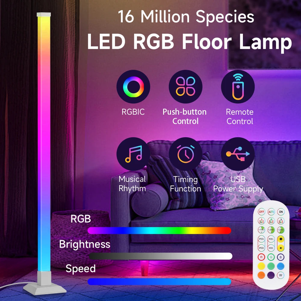 RGB Stehlampe 150 cm – Mit Fernbedienung, 16 Farben Deko-Stehleuchte für Wohnzimmer, Schlafzimmer & Esszimmer