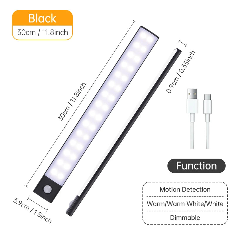 Kabellose LED Nachtlicht mit Bewegungssensor – USB Wiederaufladbare Schranklampe, Unterbau-Licht für Küche, Schlafzimmer & Flur