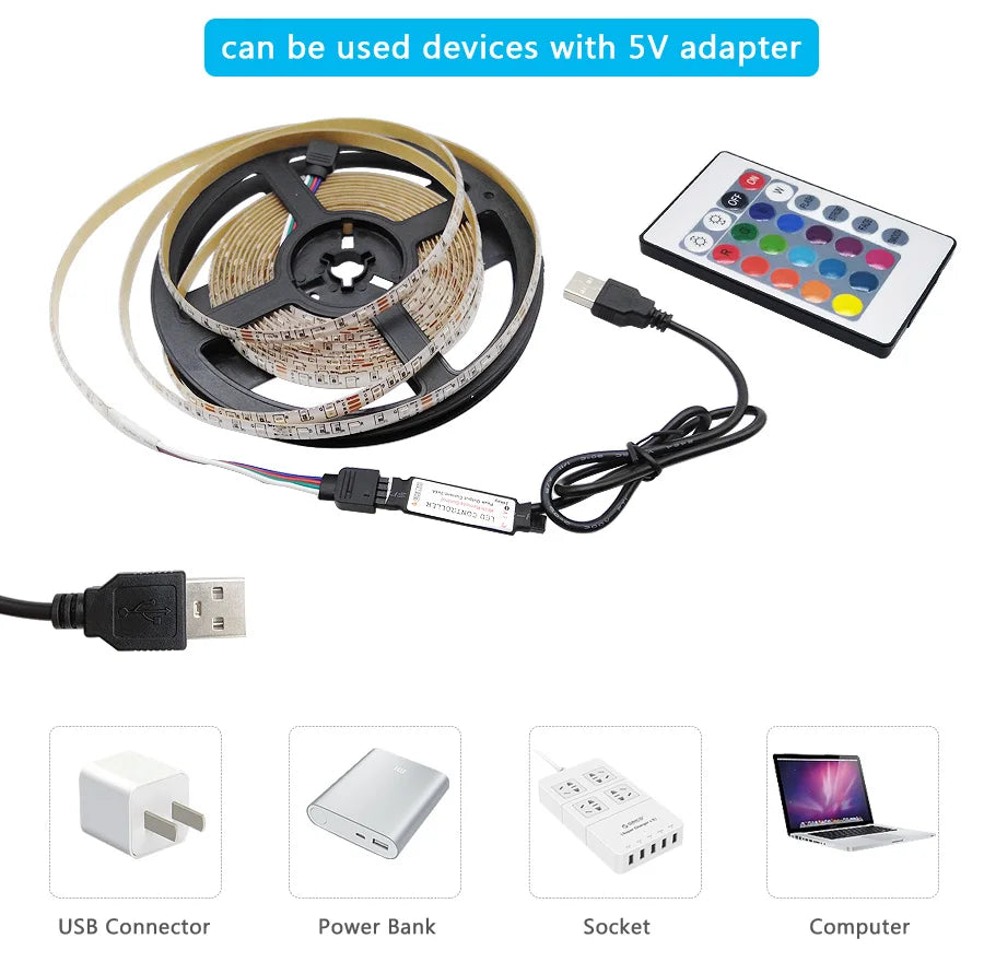 USB RGB LED Streifenlicht – Selbstklebendes LED-Band 1–20 m, Farbwechsel Lichtkette für TV, Kinderzimmer & Wohnraumdekoration