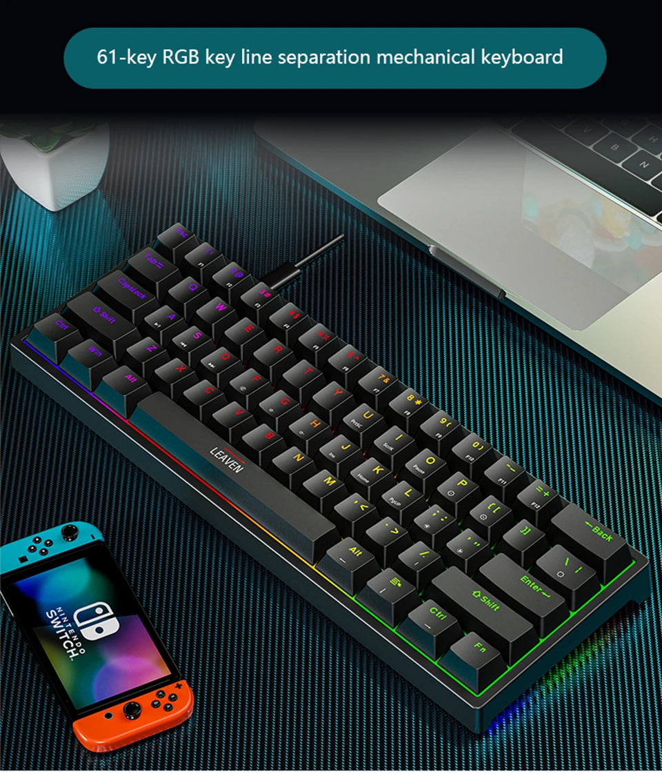 K620 Mini Mechanische Gaming-Tastatur – 60 % Layout, 61 Tasten, RGB, Hot-Swap & PBT-Keycaps, USB-C Kabelanschluss