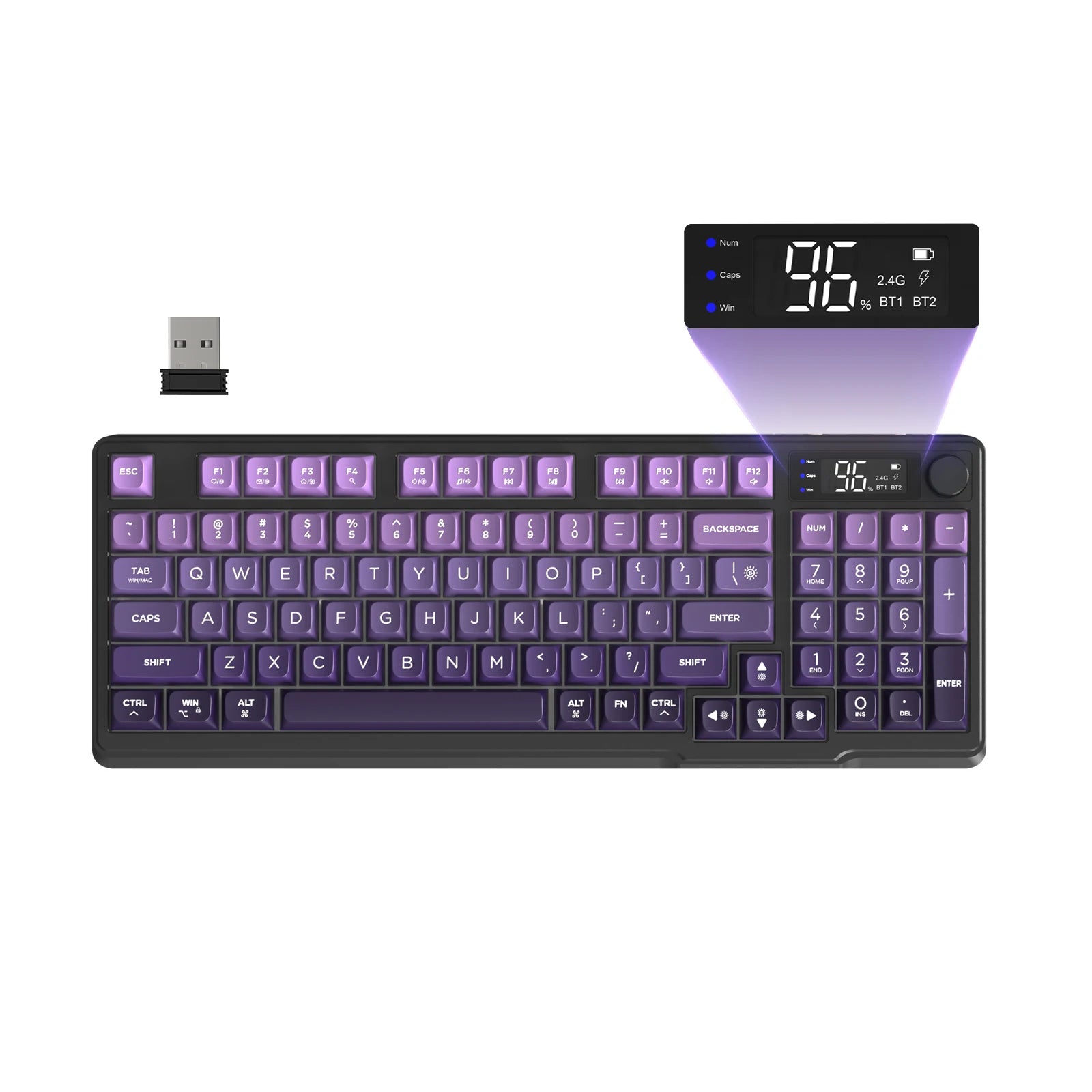 ZIYOU LANG Kabellose Gaming-Tastatur – Mit Display & Multifunktions-Drehknopf, Bluetooth/2.4 GHz, Leise Membrantasten & 3000 mAh Akku