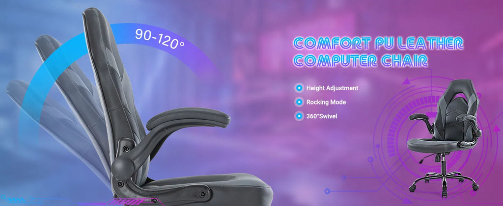 JHK Ergonomischer Gaming- & Bürostuhl – Verstellbarer PU-Ledersessel mit Klappbaren Armlehnen und Racing-Design