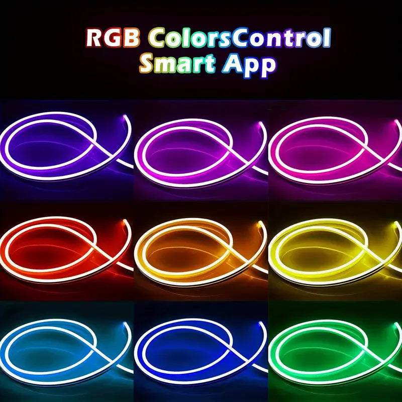 Smart RGB Neon LED Streifen – Wasserdichtes USB Lichtband 1–5 m, Tuya App & Fernbedienung, Flexibles DIY Design für Neon Dekoration & Beleuchtung