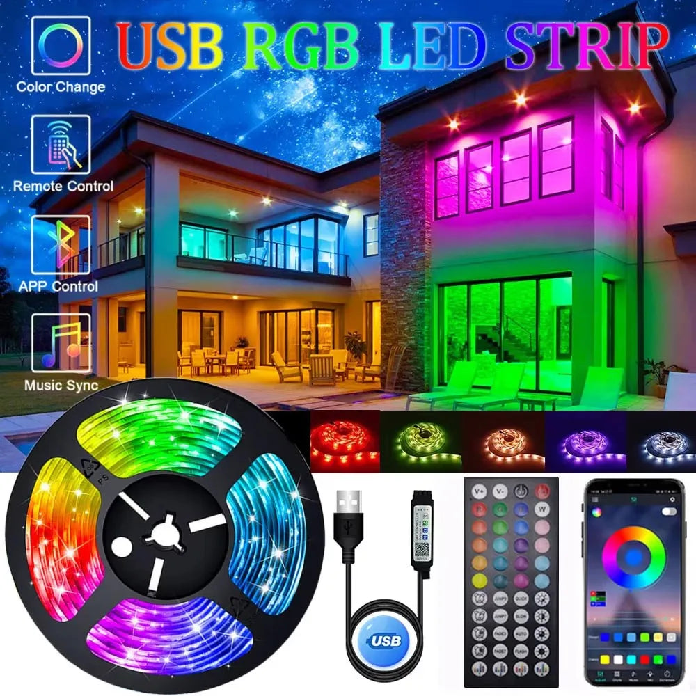 USB RGB LED Streifenlicht – Selbstklebendes LED-Band 1–20 m, Farbwechsel Lichtkette für TV, Kinderzimmer & Wohnraumdekoration