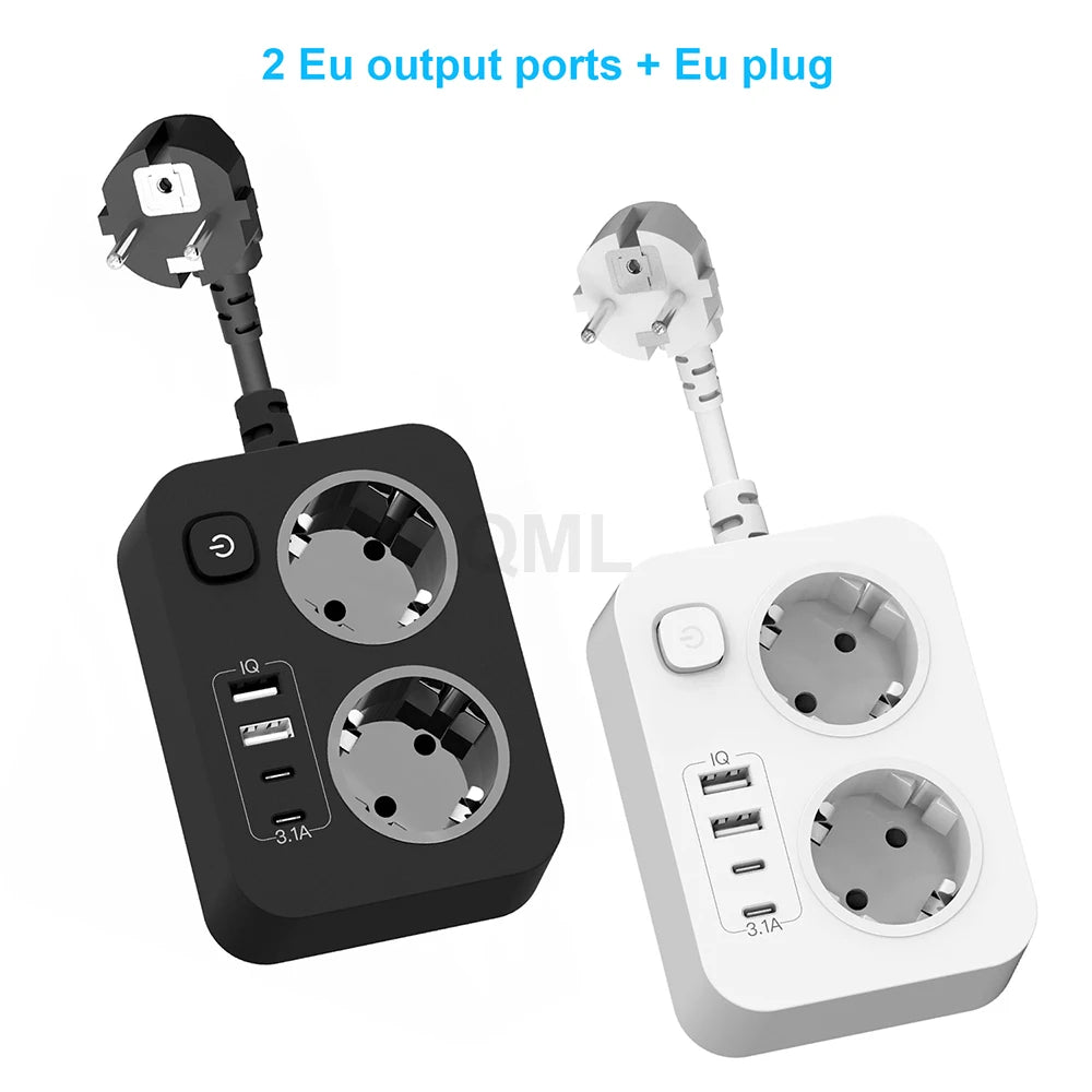 EU-Stecker Mehrfachsteckdose 3250 W 13 A 250 V – 2 Schuko-Steckdosen mit 2 USB & 2 Type-C-Anschlüssen, Sicherheitsschalter