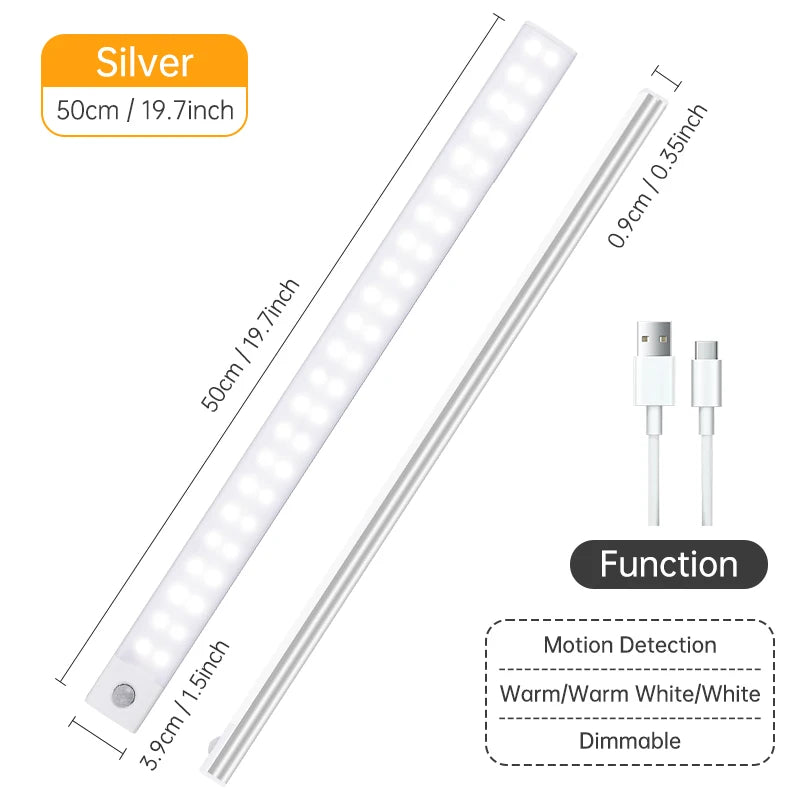Kabellose LED Nachtlicht mit Bewegungssensor – USB Wiederaufladbare Schranklampe, Unterbau-Licht für Küche, Schlafzimmer & Flur