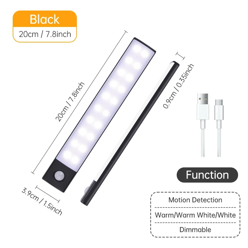 Kabellose LED Nachtlicht mit Bewegungssensor – USB Wiederaufladbare Schranklampe, Unterbau-Licht für Küche, Schlafzimmer & Flur