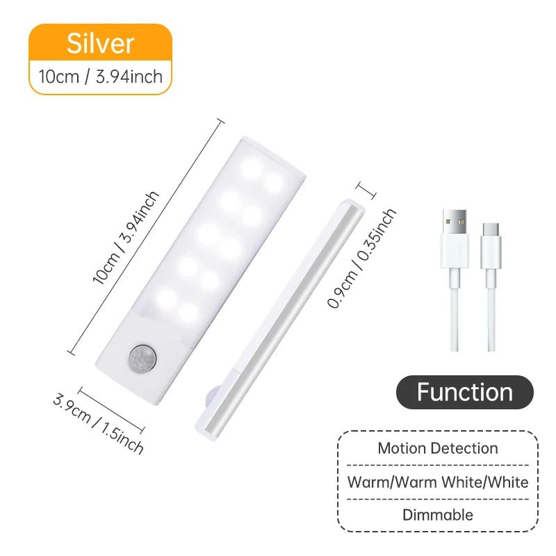 Kabellose LED Nachtlicht mit Bewegungssensor – USB Wiederaufladbare Schranklampe, Unterbau-Licht für Küche, Schlafzimmer & Flur