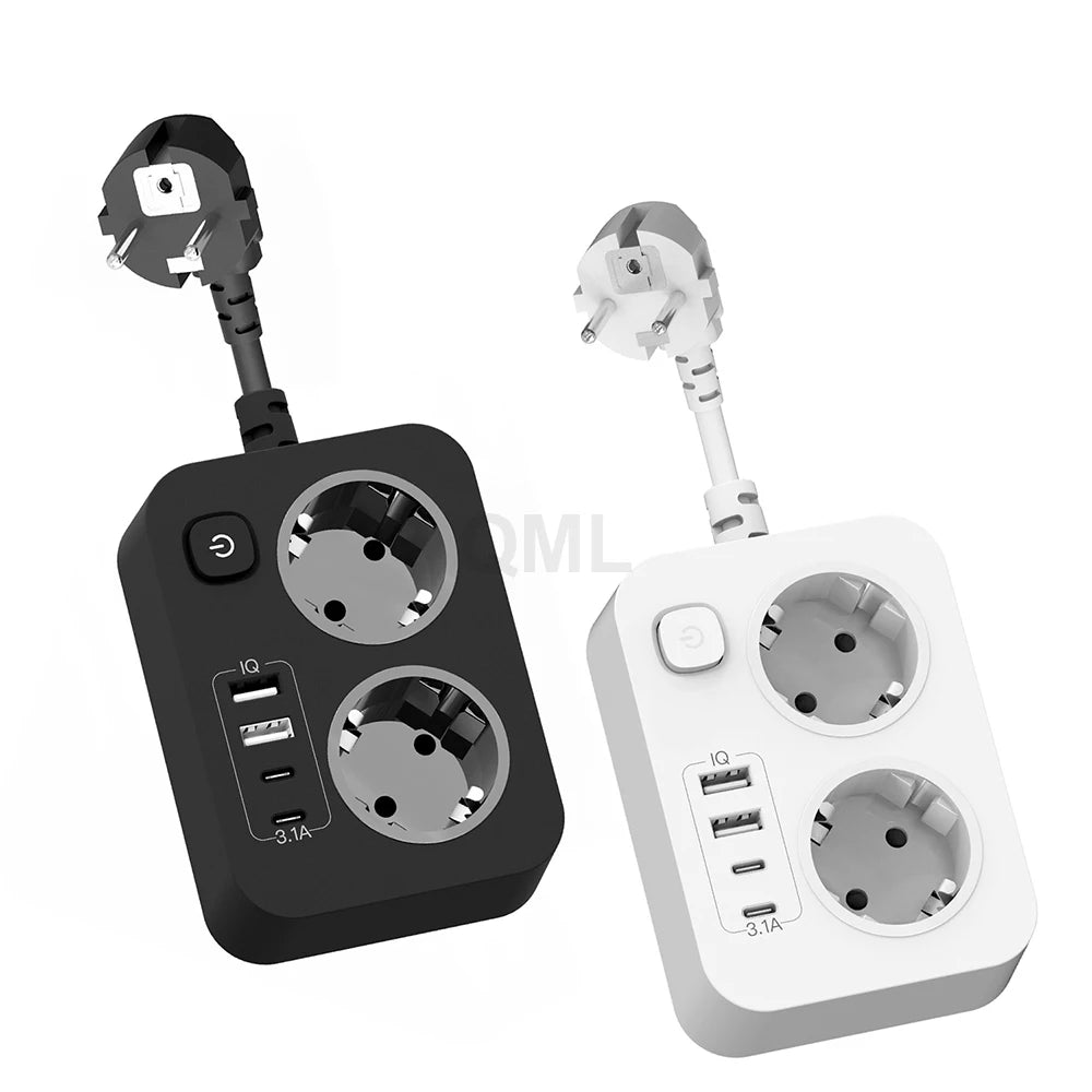 EU-Stecker Mehrfachsteckdose 3250 W 13 A 250 V – 2 Schuko-Steckdosen mit 2 USB & 2 Type-C-Anschlüssen, Sicherheitsschalter
