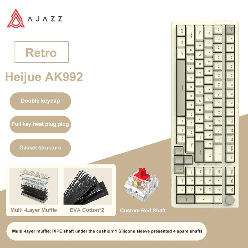 Ajazz AK992 Mechanische Tastatur – 98 Tasten, Hot-Swap, USB-Kabel & Multifunktions-Drehknopf, Vollformat Gaming Keyboard