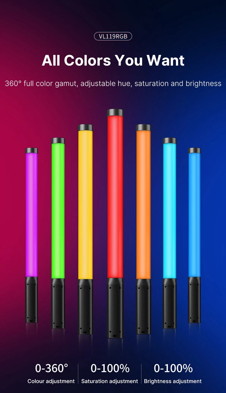Ulanzi VL119 Colorful Led Stick Light Lamp Handheld RGB Tube Light Wand For Studio Game Room Video Movie Vlog Tiktok Photography