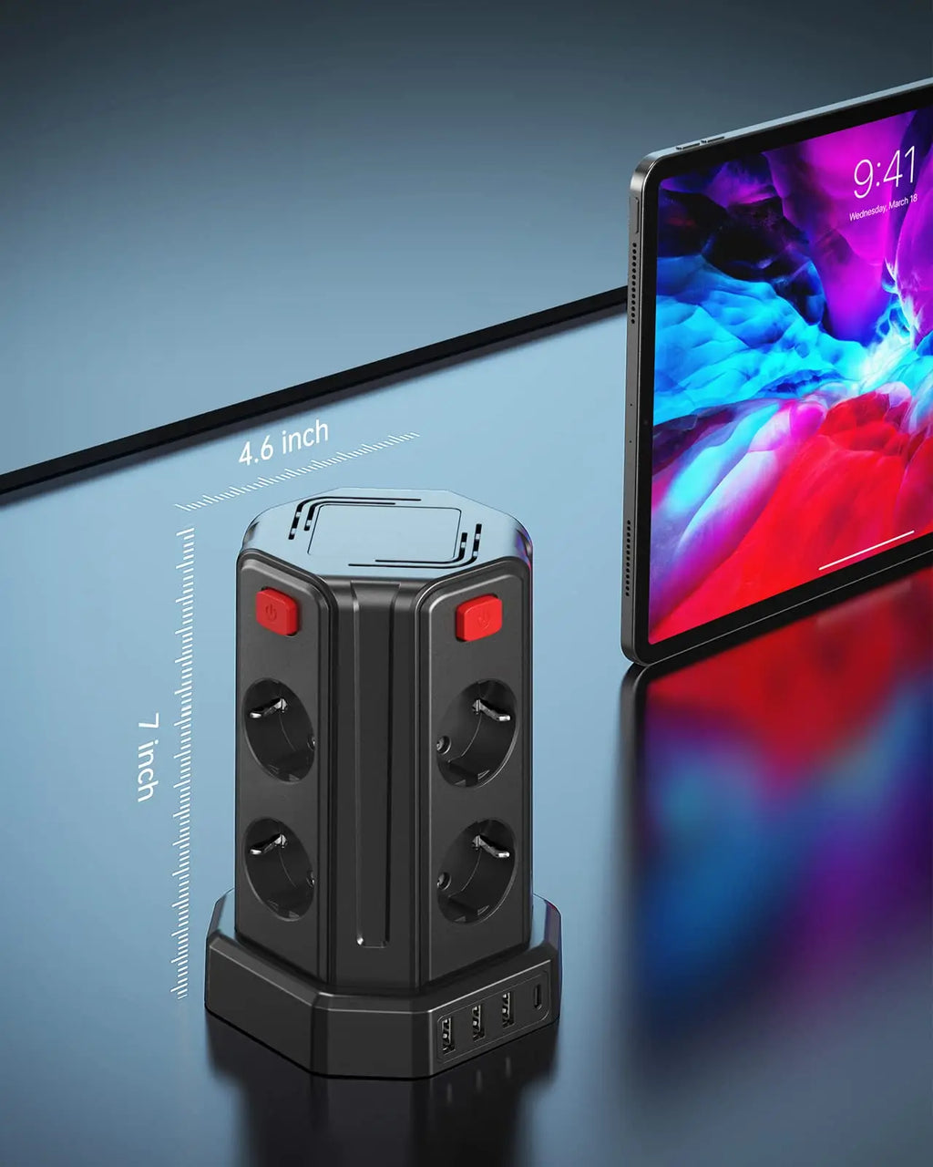 Mehrfachsteckdose 3 m mit 8 Steckplätzen, 3 USB & 1 USB-C – 2500 W / 10 A, Überspannungsschutz & Einzelschalter