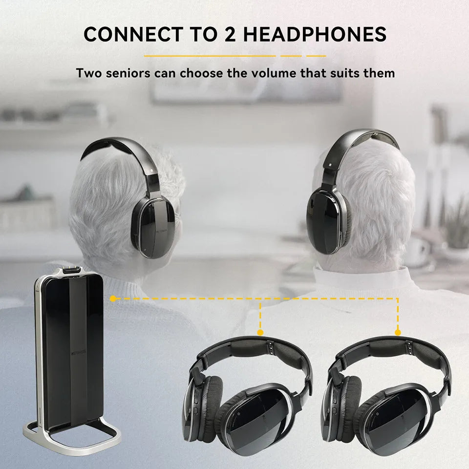 Kabelloser Bluetooth-Kopfhörer mit Multifunktions-Basis – Wiederaufladbares Headset für Handy, Computer & TV mit Energiesparfunktion