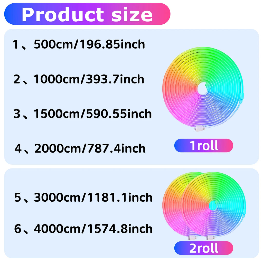 Flexible RGB Neon LED Seillichter – Mit App & Fernbedienung, Mehrfarbige IP65 Außenbeleuchtung, Deko-Licht für Haus, Garten & Zimmer