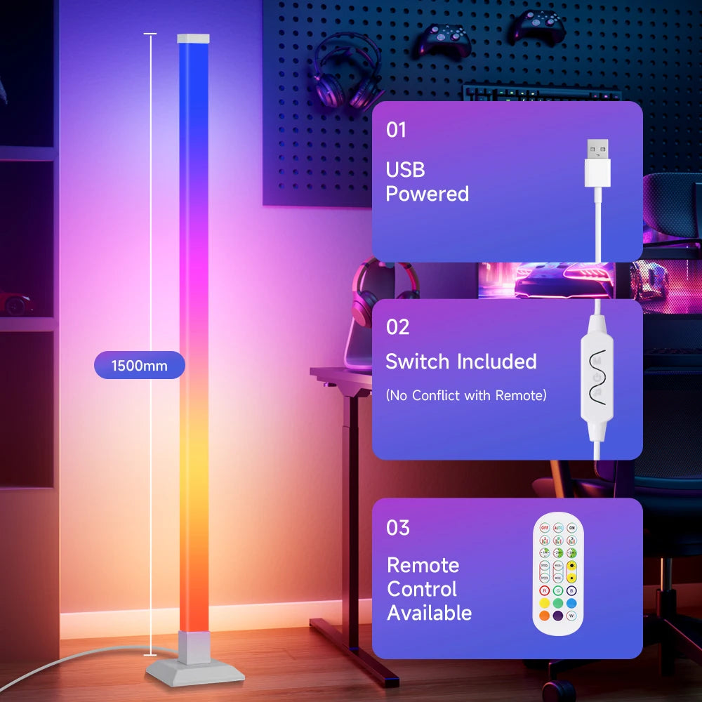 RGB Stehlampe 150 cm – Mit Fernbedienung, 16 Farben Deko-Stehleuchte für Wohnzimmer, Schlafzimmer & Esszimmer