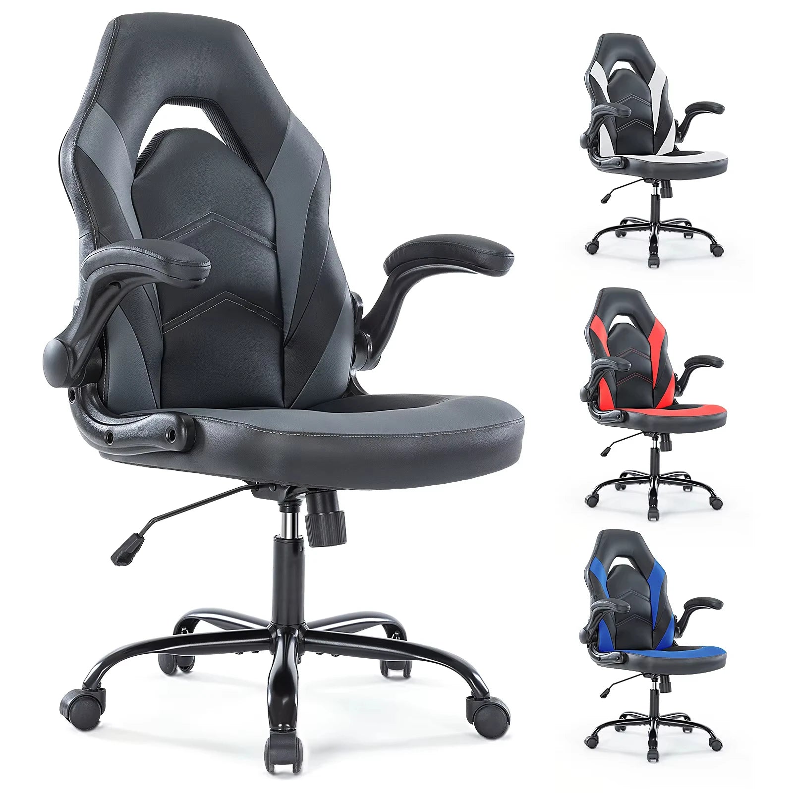 JHK Ergonomischer Gaming- & Bürostuhl – Verstellbarer PU-Ledersessel mit Klappbaren Armlehnen und Racing-Design