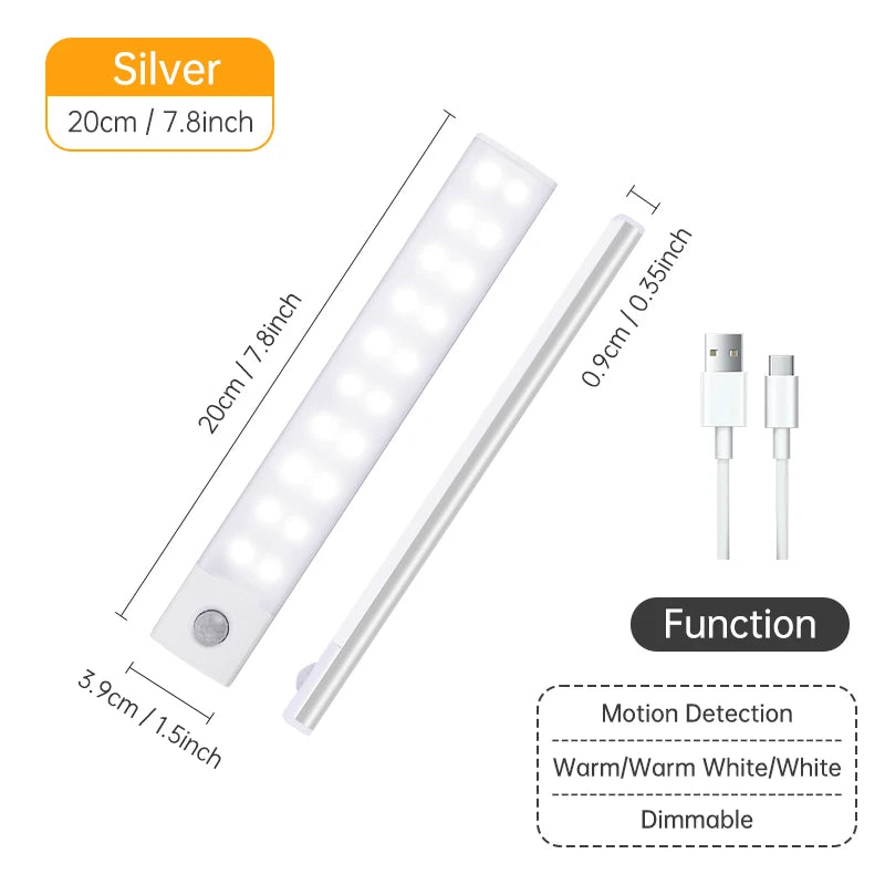 Kabellose LED Nachtlicht mit Bewegungssensor – USB Wiederaufladbare Schranklampe, Unterbau-Licht für Küche, Schlafzimmer & Flur
