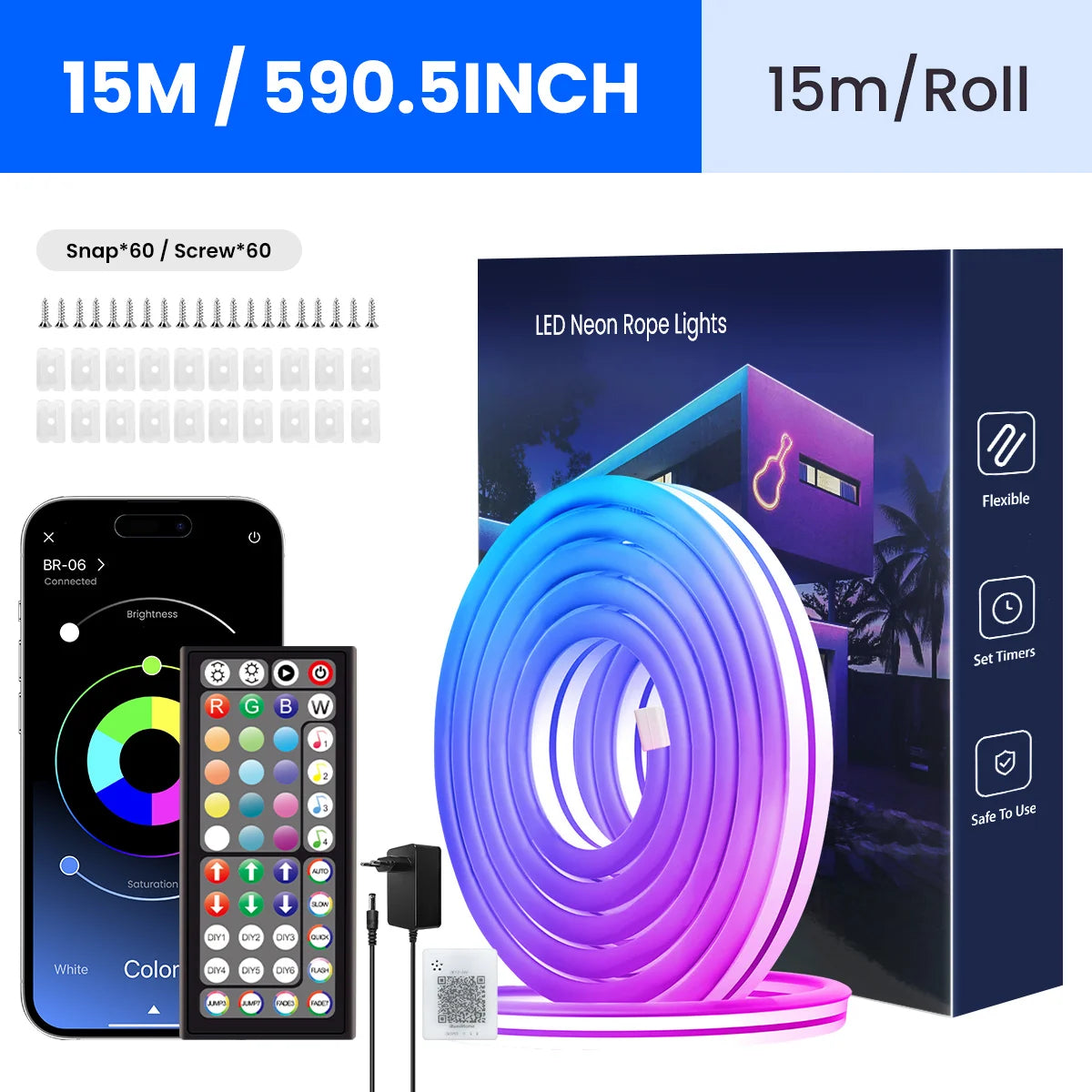 Flexible RGB Neon LED Seillichter – Mit App & Fernbedienung, Mehrfarbige IP65 Außenbeleuchtung, Deko-Licht für Haus, Garten & Zimmer