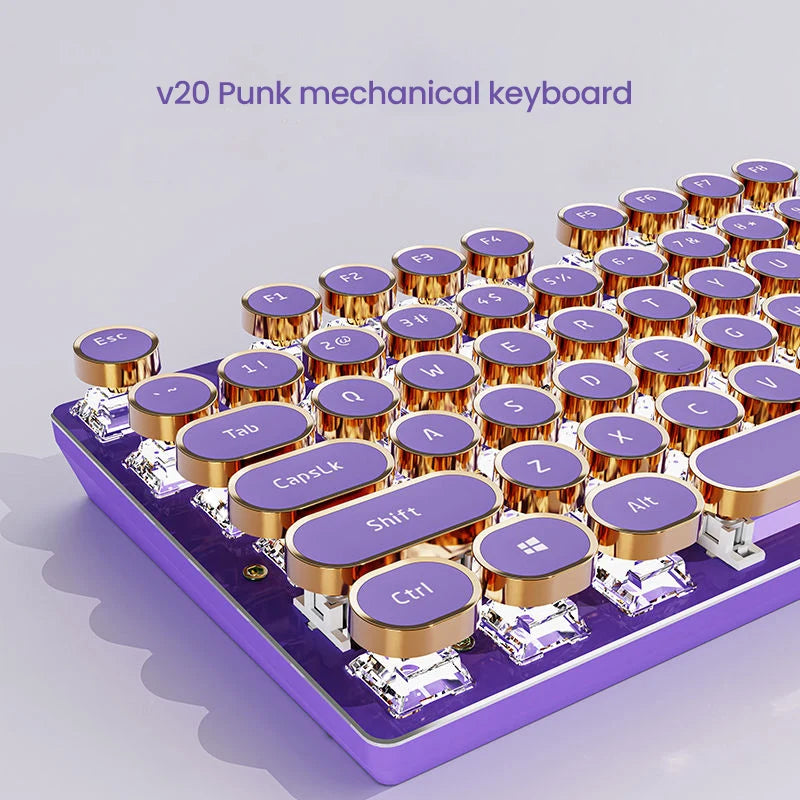 EWEADN V20 Mechanische Gaming-Tastatur – Retro Typewriter Design mit 104 Rundtasten & Weißer LED-Hintergrundbeleuchtung