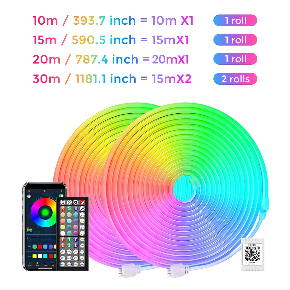 Flexible RGB Neon LED Seillichter – Mit App & Fernbedienung, Mehrfarbige IP65 Außenbeleuchtung, Deko-Licht für Haus, Garten & Zimmer