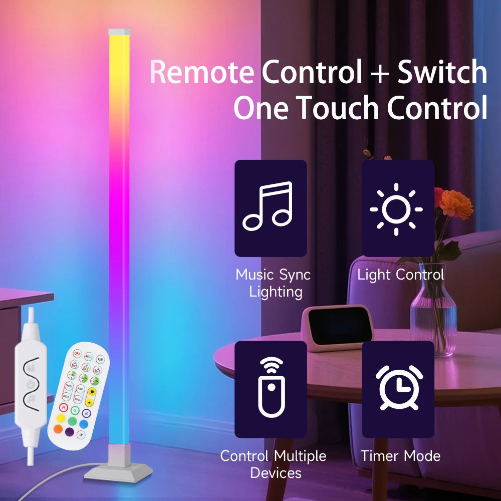 RGB Stehlampe 150 cm – Mit Fernbedienung, 16 Farben Deko-Stehleuchte für Wohnzimmer, Schlafzimmer & Esszimmer