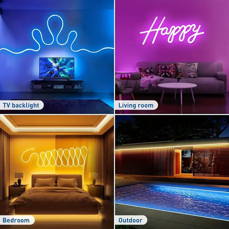 Smart RGB Neon LED Streifen – Wasserdichtes USB Lichtband 1–5 m, Tuya App & Fernbedienung, Flexibles DIY Design für Neon Dekoration & Beleuchtung