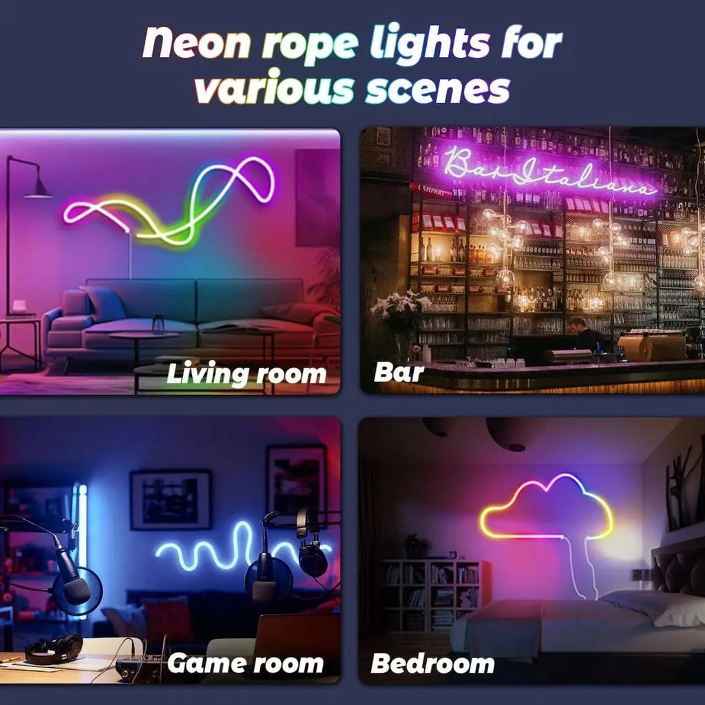 Flexible RGB Neon LED Seillichter – Mit App & Fernbedienung, Mehrfarbige IP65 Außenbeleuchtung, Deko-Licht für Haus, Garten & Zimmer