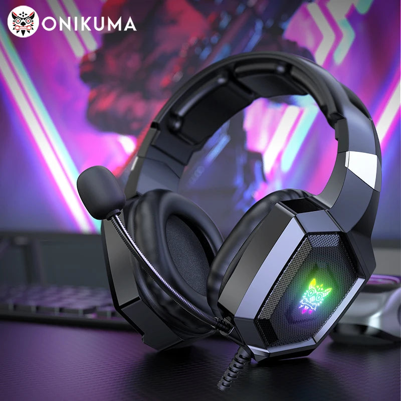 Onikuma K8 RGB Gaming-Headset – Flexibles HD-Mikrofon, Over-Ear, Surround Sound, RGB-Licht, Kabelgebunden für PC & Xbox