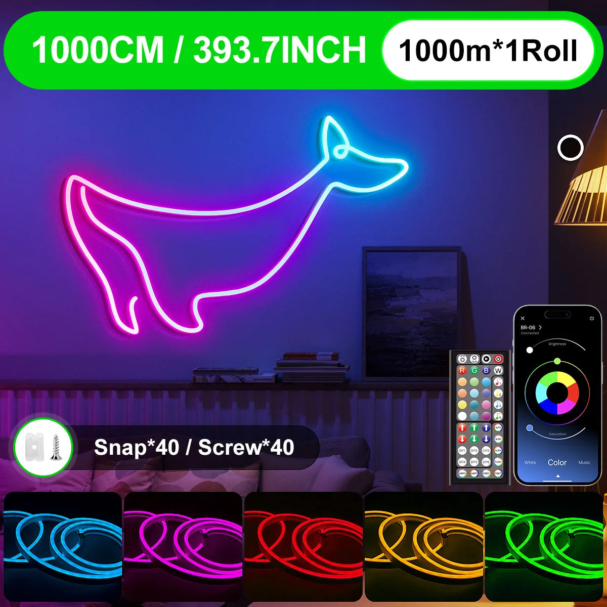 LED Neon Rope Lights with App/Remote Control, 24V Music Sync Waterproof Flexible DIY Design RGB Strip Lights for Bedroom Party
