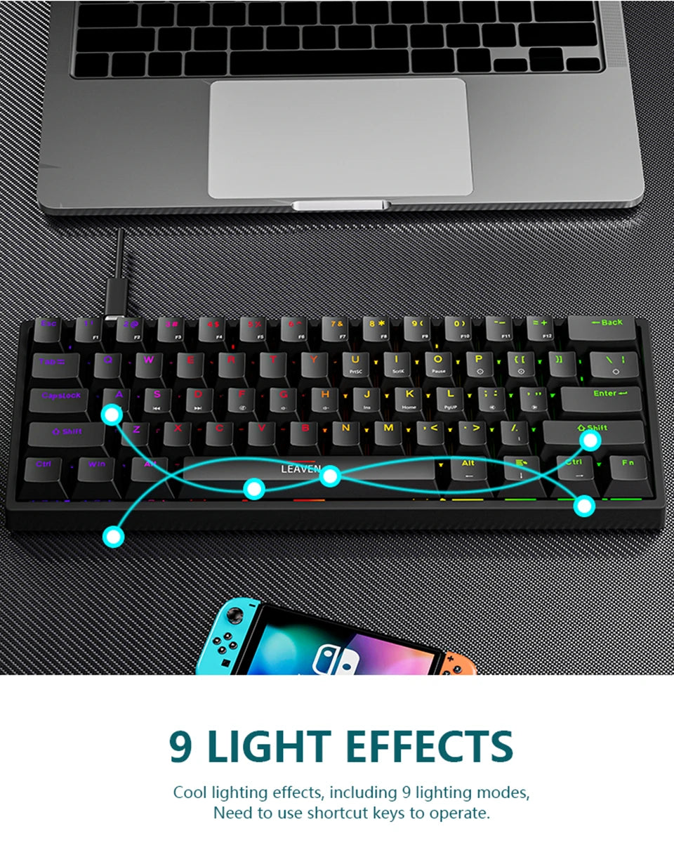 K620 Mini Mechanische Gaming-Tastatur – 60 % Layout, 61 Tasten, RGB, Hot-Swap & PBT-Keycaps, USB-C Kabelanschluss