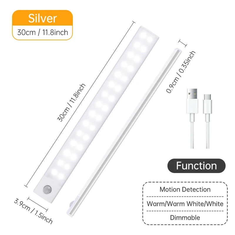 Kabellose LED Nachtlicht mit Bewegungssensor – USB Wiederaufladbare Schranklampe, Unterbau-Licht für Küche, Schlafzimmer & Flur