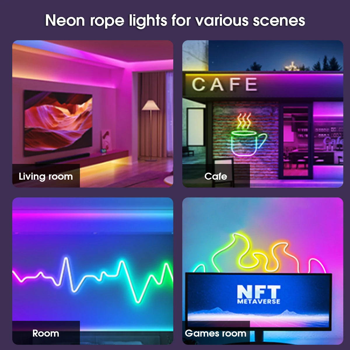 LED Neon Rope Lights with App/Remote Control, 24V Music Sync Waterproof Flexible DIY Design RGB Strip Lights for Bedroom Party