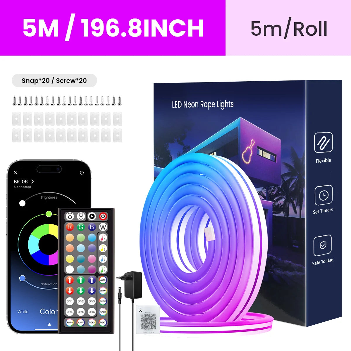Flexible RGB Neon LED Seillichter – Mit App & Fernbedienung, Mehrfarbige IP65 Außenbeleuchtung, Deko-Licht für Haus, Garten & Zimmer