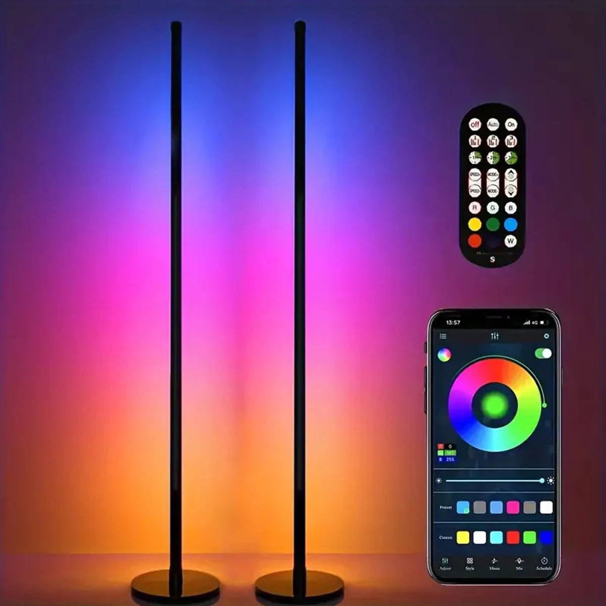 EISSLOLY 2er Set Intelligente RGB Stehlampen – App-Steuerung, Musik-Synchronisation & Eckbeleuchtung, Smart LED Stimmungslicht für Wohnzimmer & Gaming