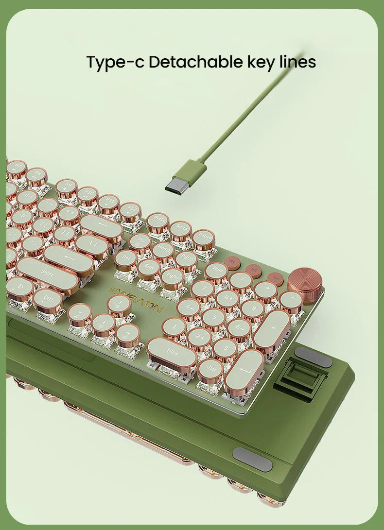 EWEADN V20 Mechanische Gaming-Tastatur – Retro Typewriter Design mit 104 Rundtasten & Weißer LED-Hintergrundbeleuchtung