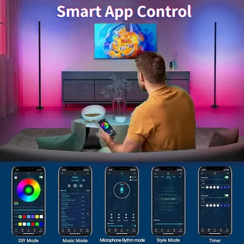 EISSLOLY 2er Set Intelligente RGB Stehlampen – App-Steuerung, Musik-Synchronisation & Eckbeleuchtung, Smart LED Stimmungslicht für Wohnzimmer & Gaming