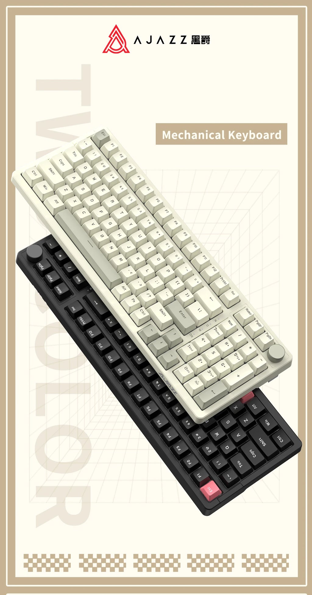 Ajazz AK992 Mechanische Tastatur – 98 Tasten, Hot-Swap, USB-Kabel & Multifunktions-Drehknopf, Vollformat Gaming Keyboard